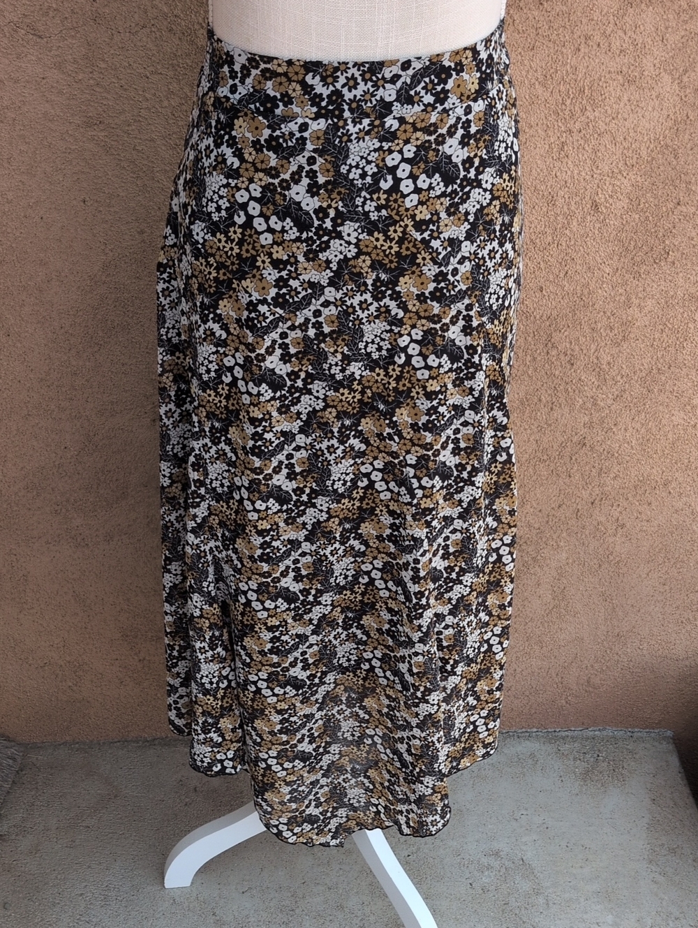 Cato Boho Sheer Mesh Moody Ditzy Floral Asymmetrical Maxi Skirt Cottegecore
